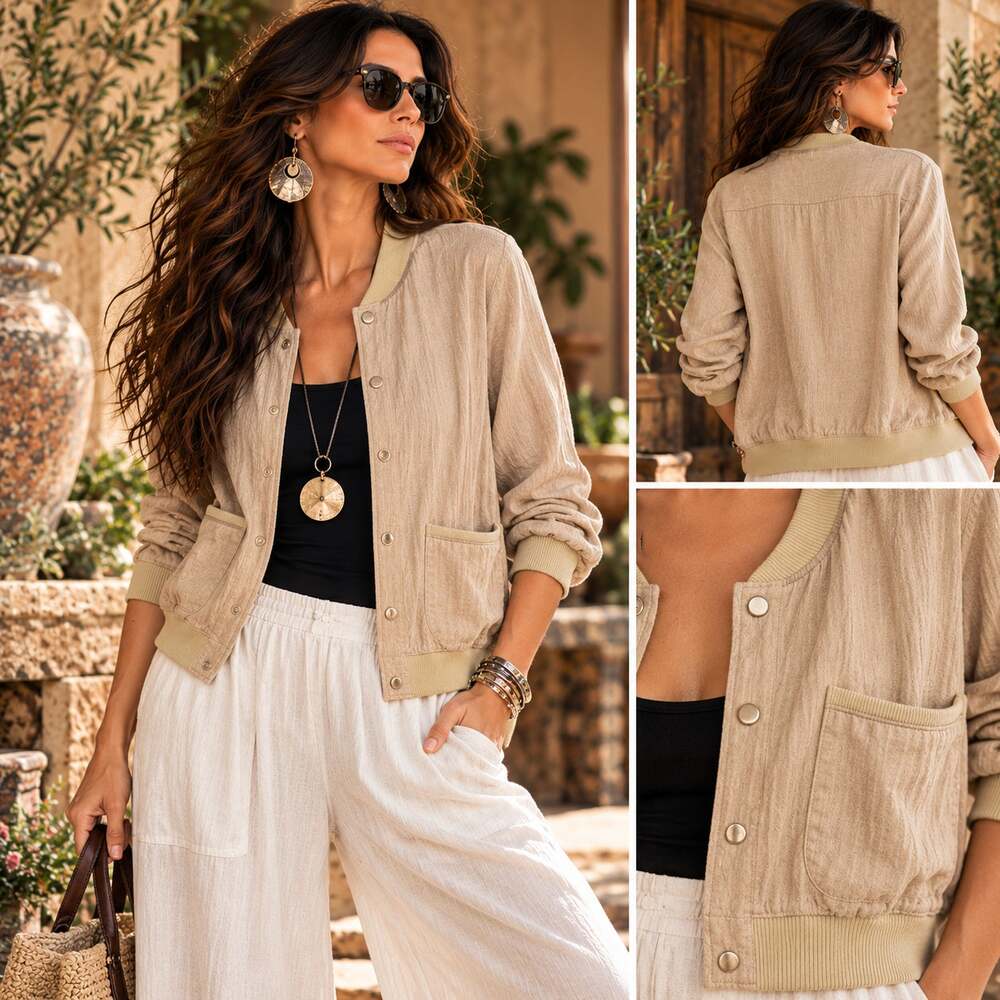 Pete Greta Johnny Was Pima Cotton Bomber Jacket S Tan Slouchy Lagenlook
